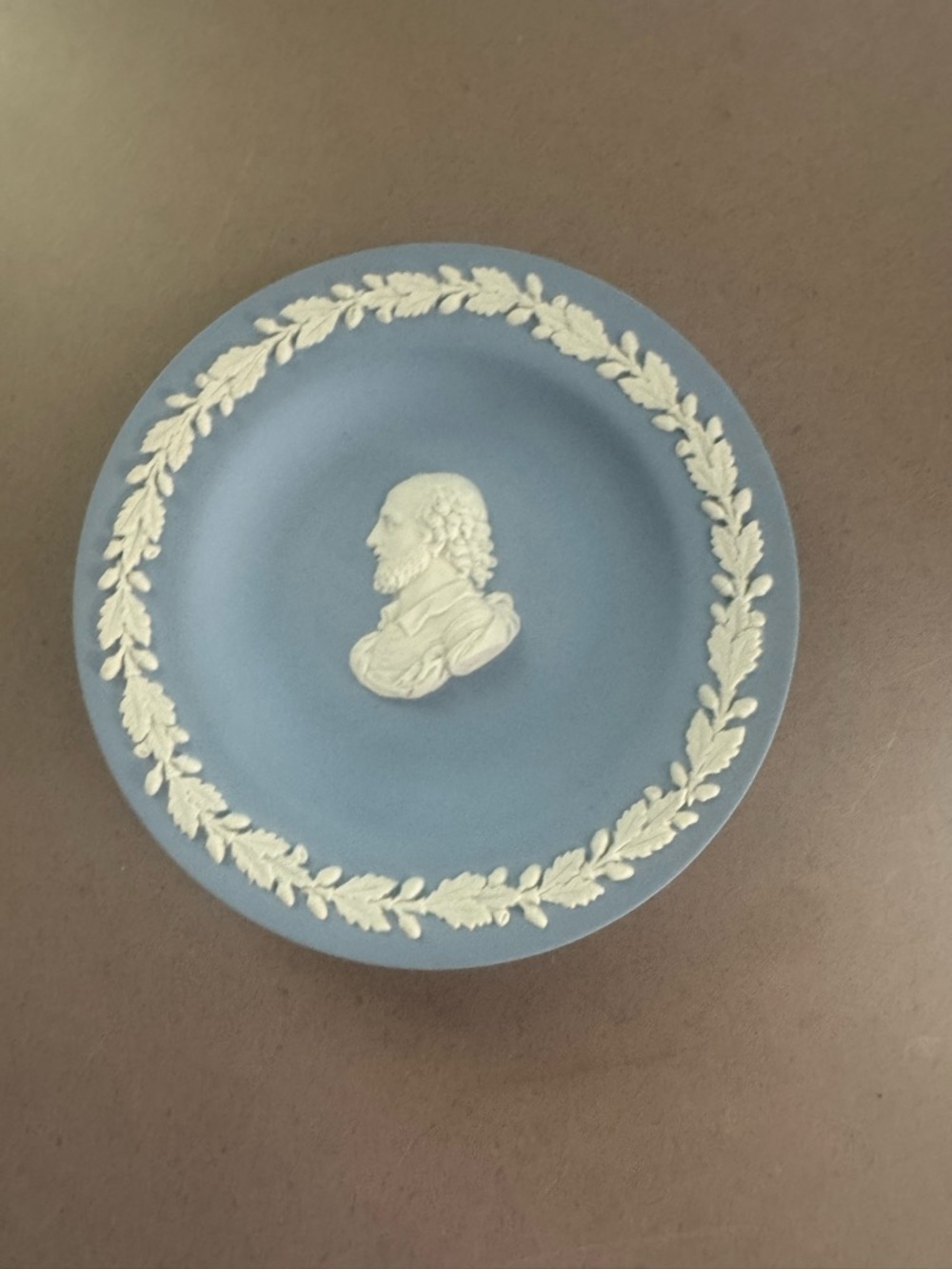 Wedgwood Blue Jasperware Plate with White Relief Laurel